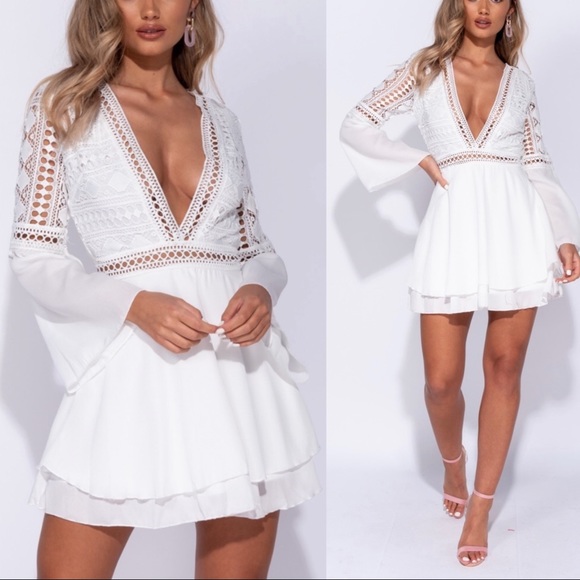 5 ⭐️ Aphrodite - Eyelet Trim Plunge Flare Dress - Picture 6 of 8